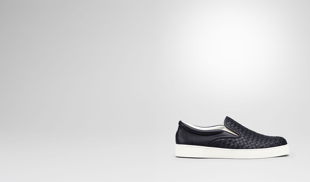 dodger sneaker in dark navy intrecciato nappa landing