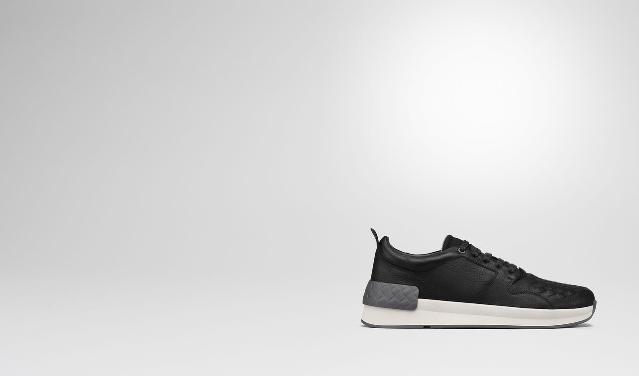 bv grand sneaker in nero calf and fabric landing