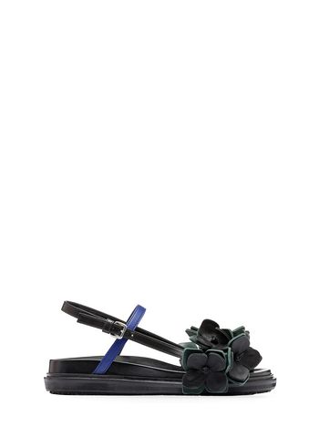 Marni Calfskin fussbett sandal with leather flowers Woman
