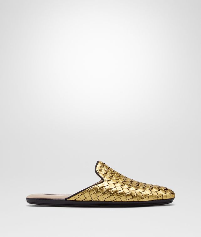 BOTTEGA VENETA LIGHT GOLD INTRECCIATO FURROW METAL FIANDRA SLIPPER Flat Woman fp
