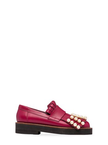 Marni Loafer in calfskin with fringes and beads Woman