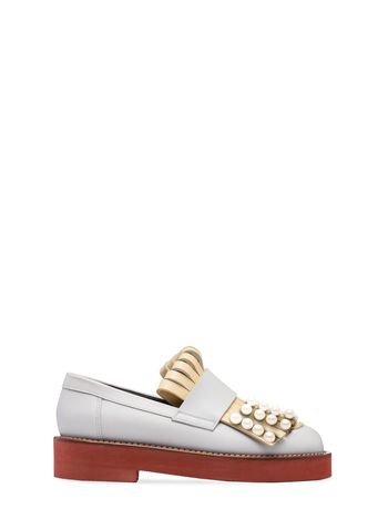 Marni Loafer in calfskin with fringes and beads Woman
