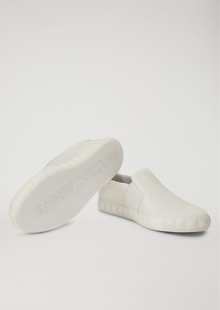 Slip-on shoes in leather with logo | Man | Emporio Armani