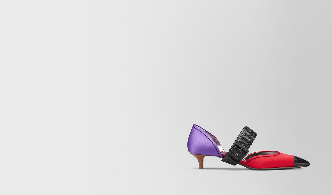 china red lilac satin d'orsay kitten heel landing