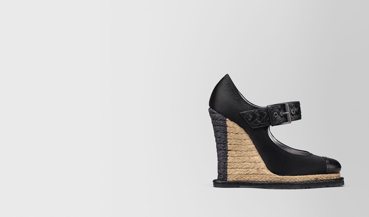 nero satin espadrille wedge landing