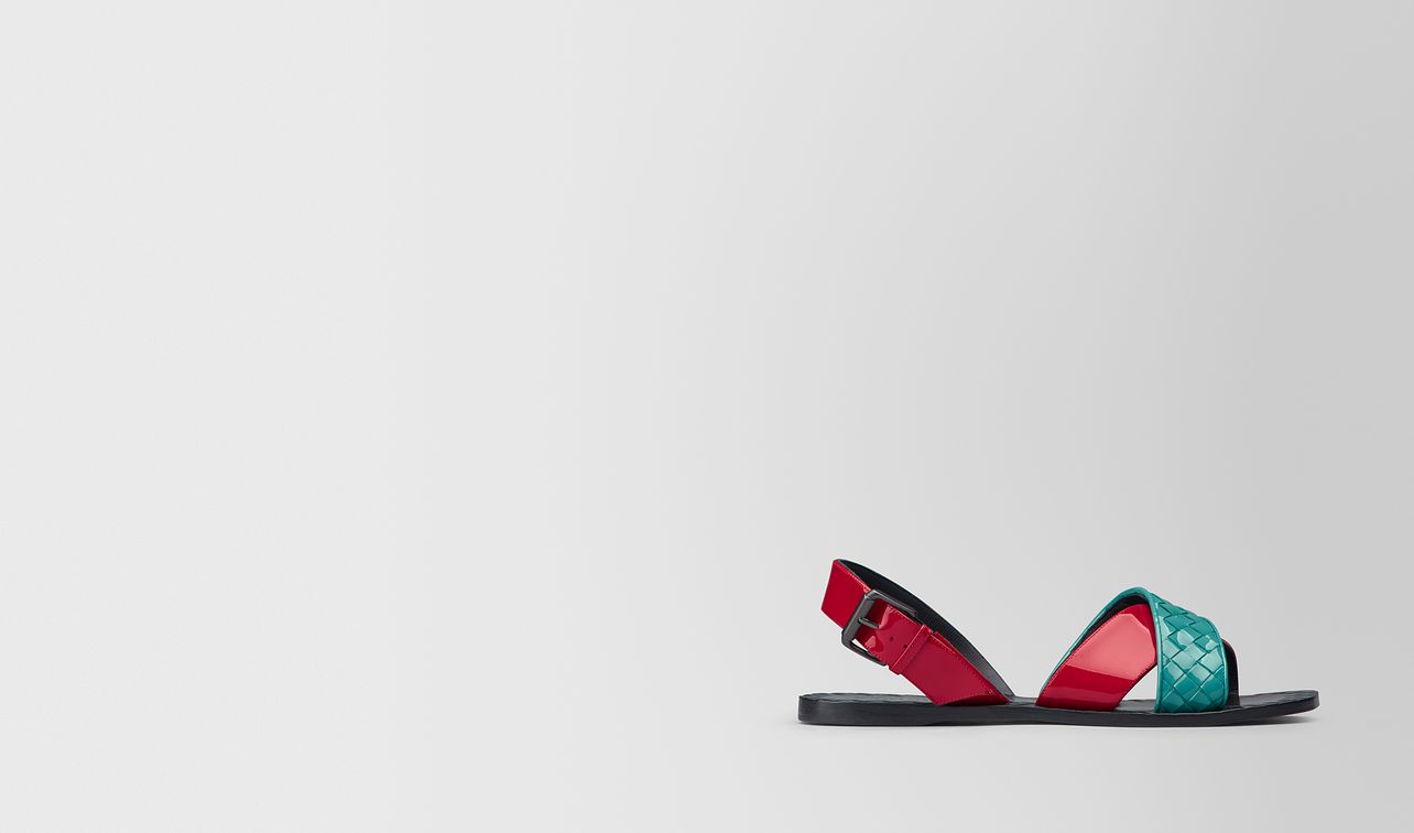 aqua/china red patent calf ravello sandal landing