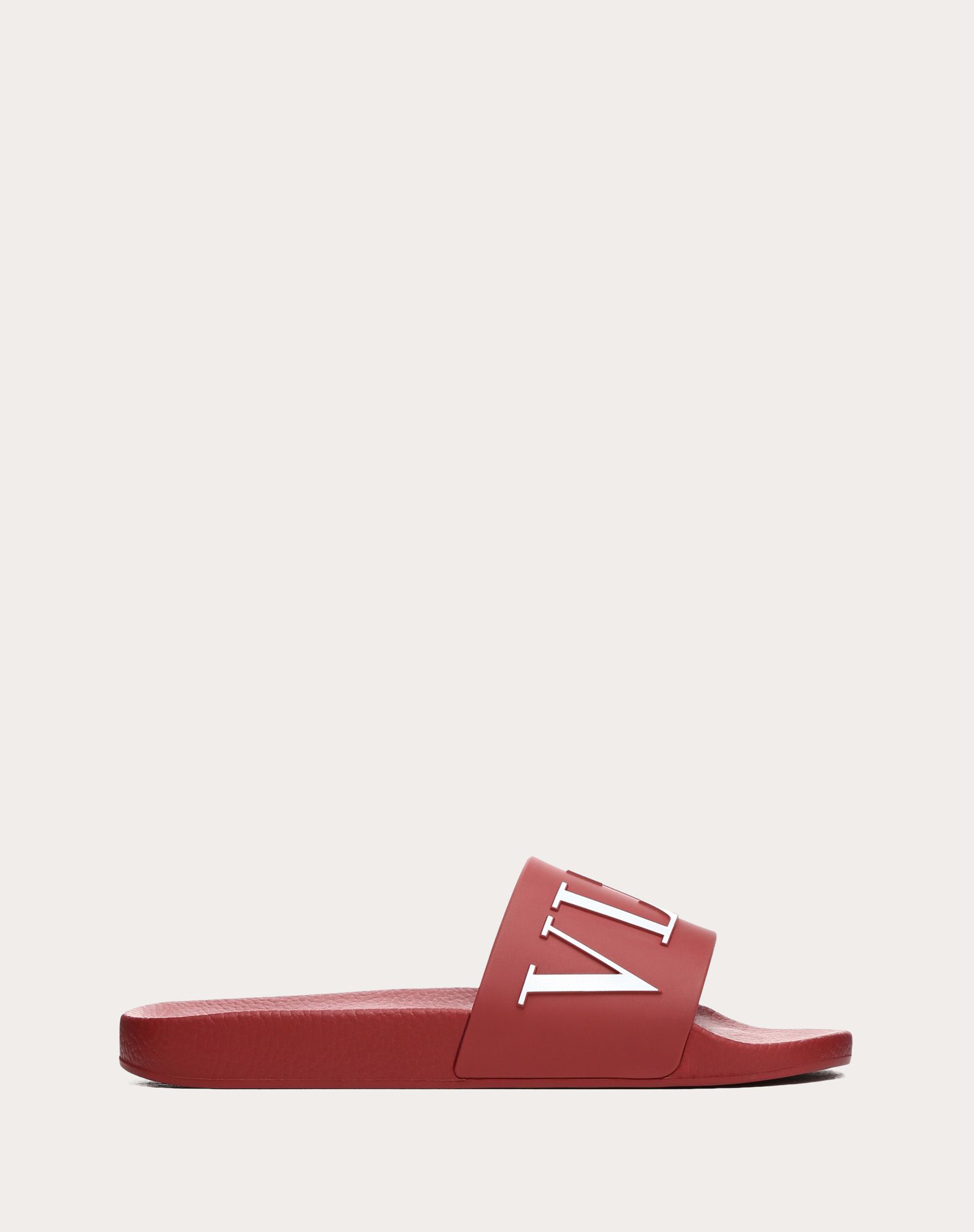 Valentino Logo Print Pvc Slide Sandals In Ruby