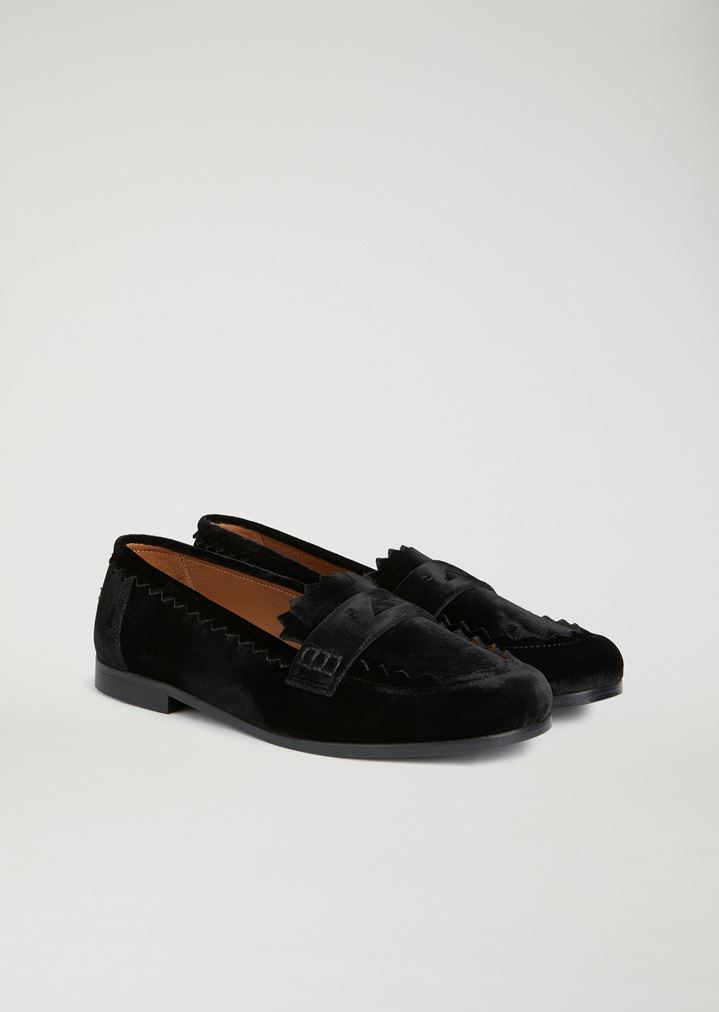 Mocasines con perfil en zigzag de terciopelo Mocasines con perfil en zigzag de terciopelo