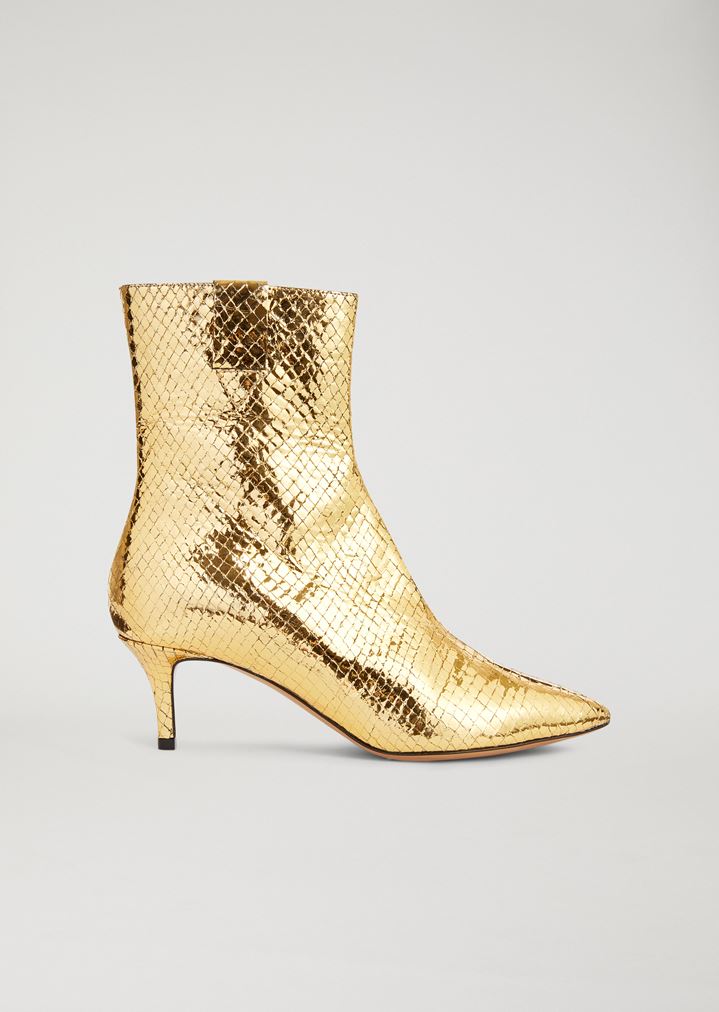 Botines de piel metalizada con grabado de cocodrilo Botines de piel metalizada con grabado de cocodrilo