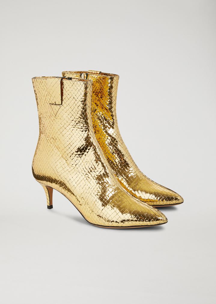 Botines de piel metalizada con grabado de cocodrilo Botines de piel metalizada con grabado de cocodrilo