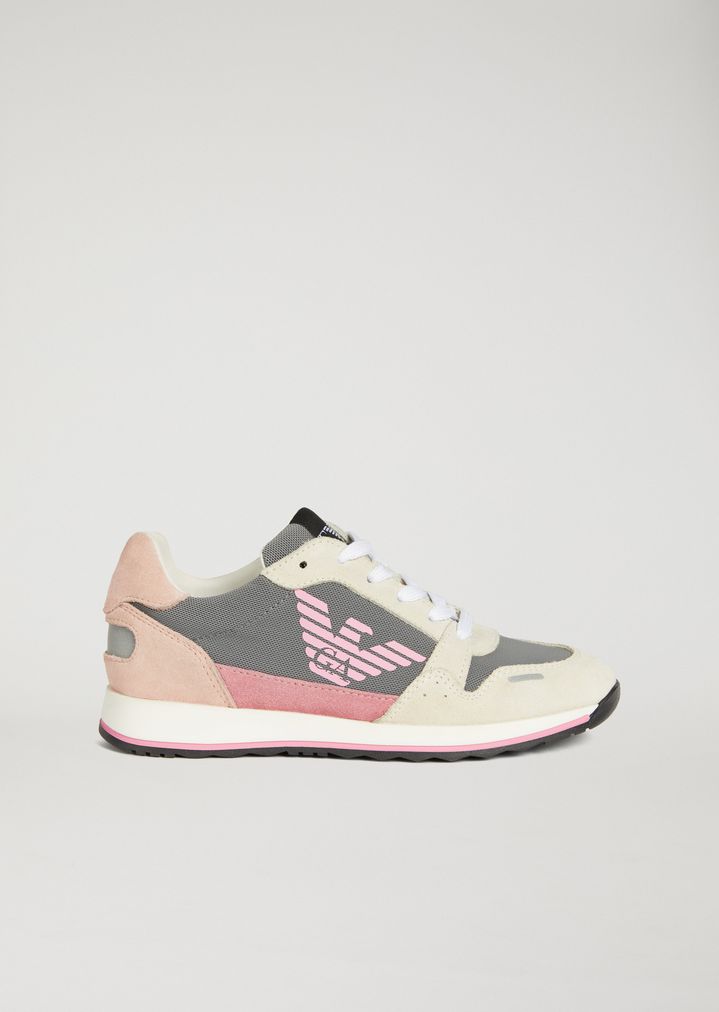 Sneakers de piel de ante y tejido técnico con logotipo Sneakers de piel de ante y tejido técnico con logotipo