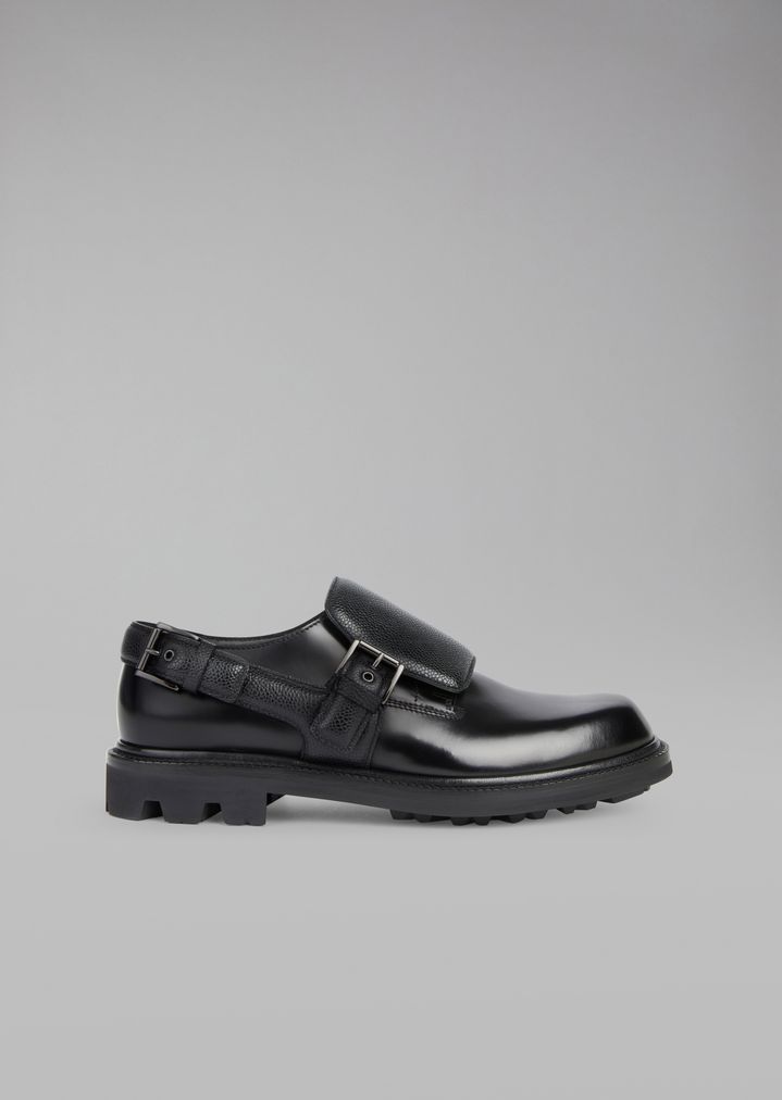 Zapatos Monkstrap de piel envejecida con inserciones de piel caviar Zapatos Monkstrap de piel envejecida con inserciones de piel caviar