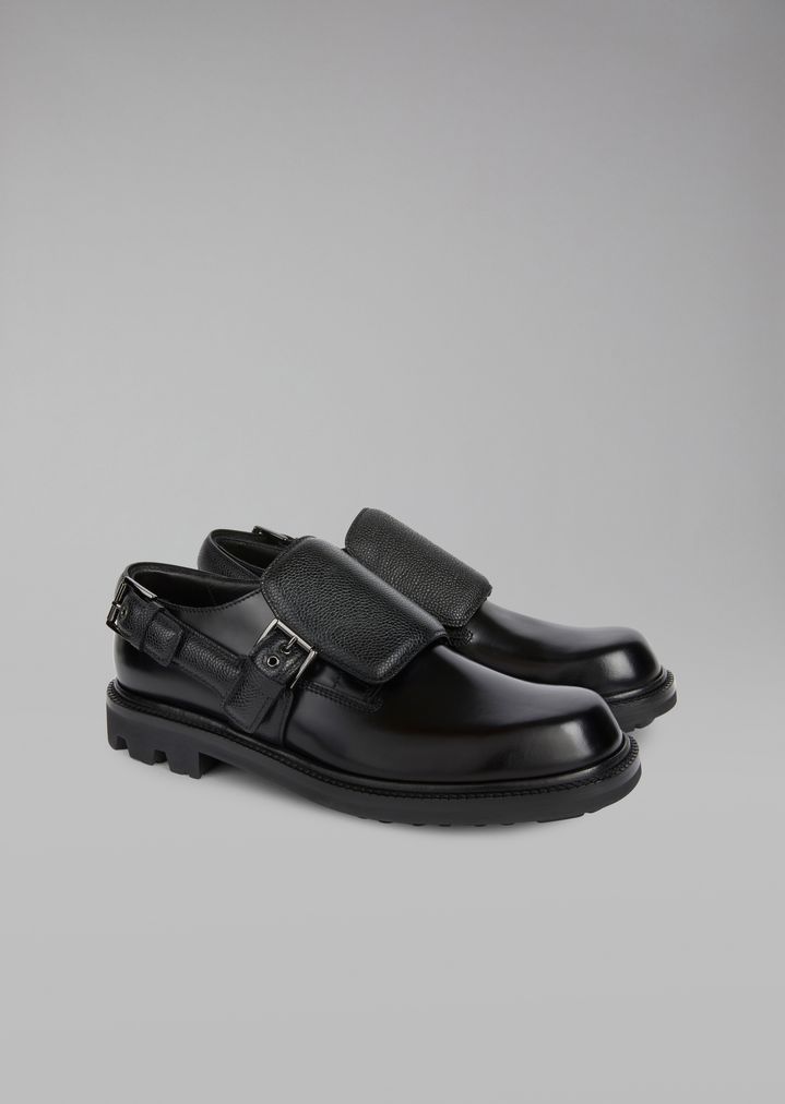 Zapatos Monkstrap de piel envejecida con inserciones de piel caviar Zapatos Monkstrap de piel envejecida con inserciones de piel caviar