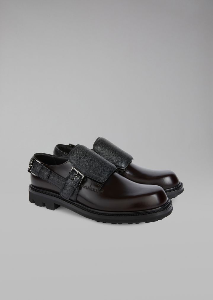 Monkstrap de piel envejecida con inserciones de piel caviar Monkstrap de piel envejecida con inserciones de piel caviar