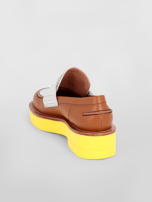 Moccasin Marni Loafer in brown and white calfskin Woman