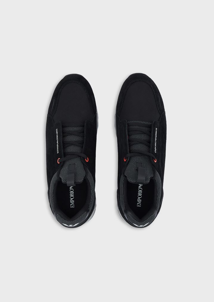 Sneakers in suede and tech fabric with knit insert at the ankle Sneakers in suede and tech fabric with knit insert at the ankle