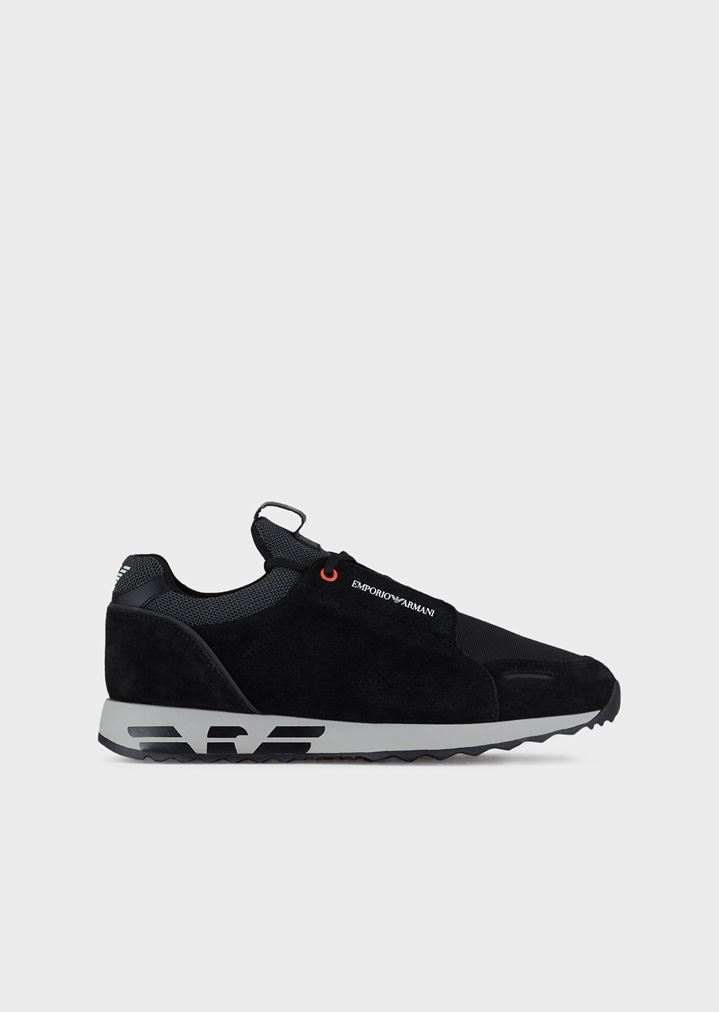 Sneakers in suede and tech fabric with knit insert at the ankle Sneakers in suede and tech fabric with knit insert at the ankle