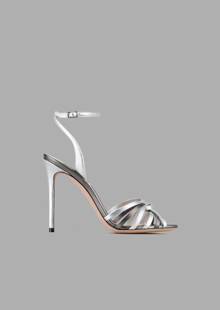 gray high heel sandals