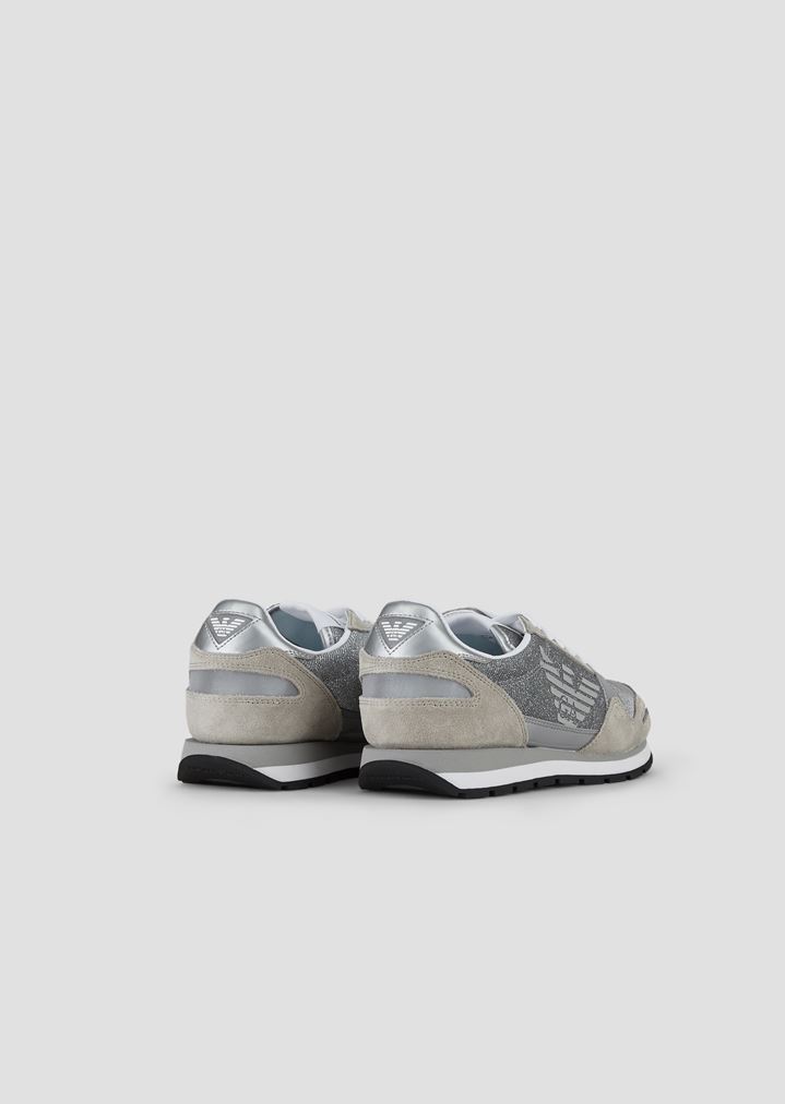 Sneakers in glittered mesh with inserts in suede and vinyl Sneakers in glittered mesh with inserts in suede and vinyl