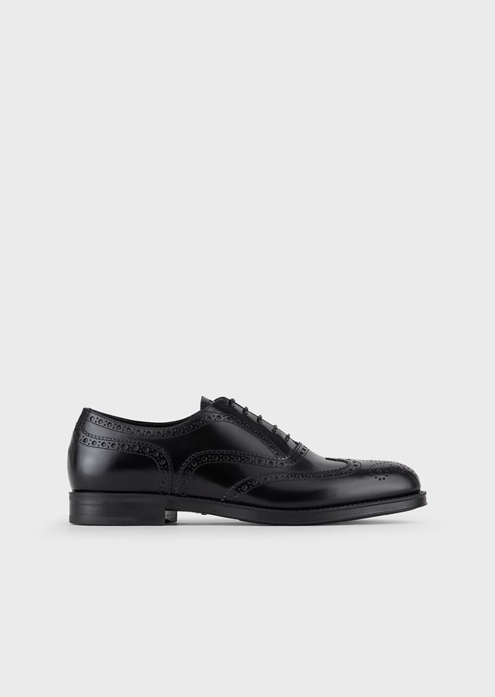 Oxford brogue de piel cepillada con perforaciones Oxford brogue de piel cepillada con perforaciones
