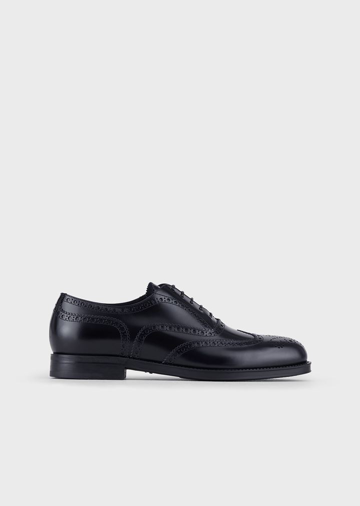 Oxford brogue de piel cepillada con perforaciones Oxford brogue de piel cepillada con perforaciones