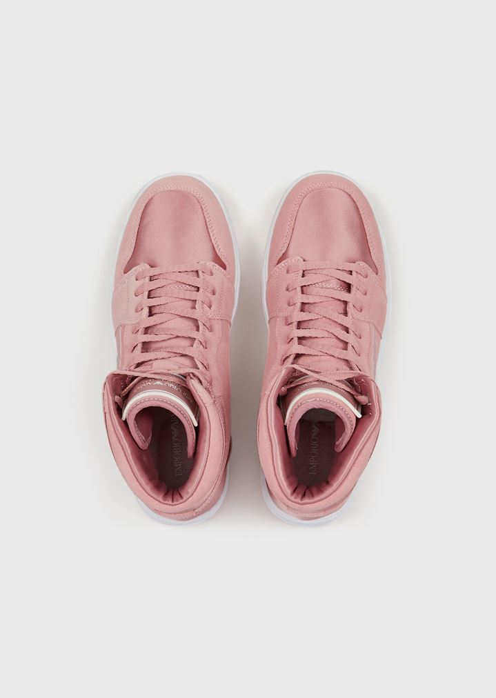 High-top suede sneakers with satin inserts High-top suede sneakers with satin inserts