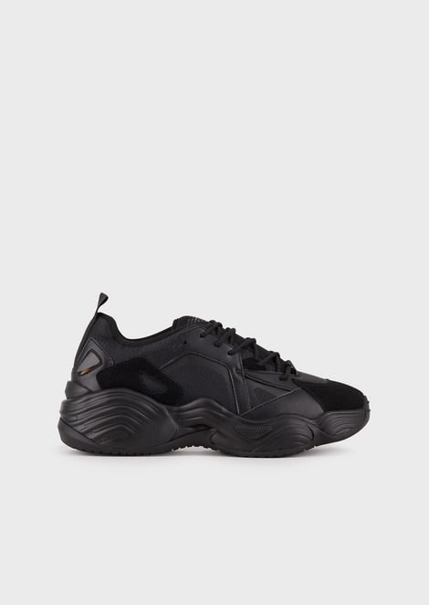 emporio armani leather sneakers with knit inserts