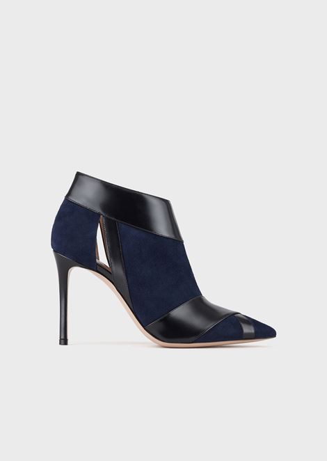 Bota de media caña en piel y ante con trenzado y perforaciones laterales