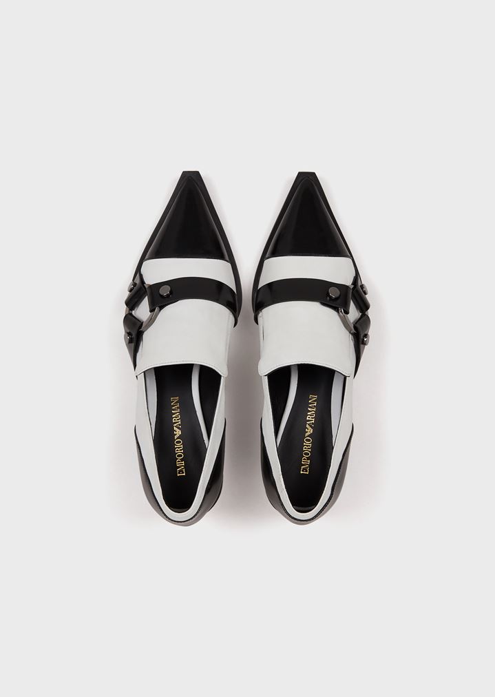 Leather monk-strap shoes with sheepskin details Leather monk-strap shoes with sheepskin details