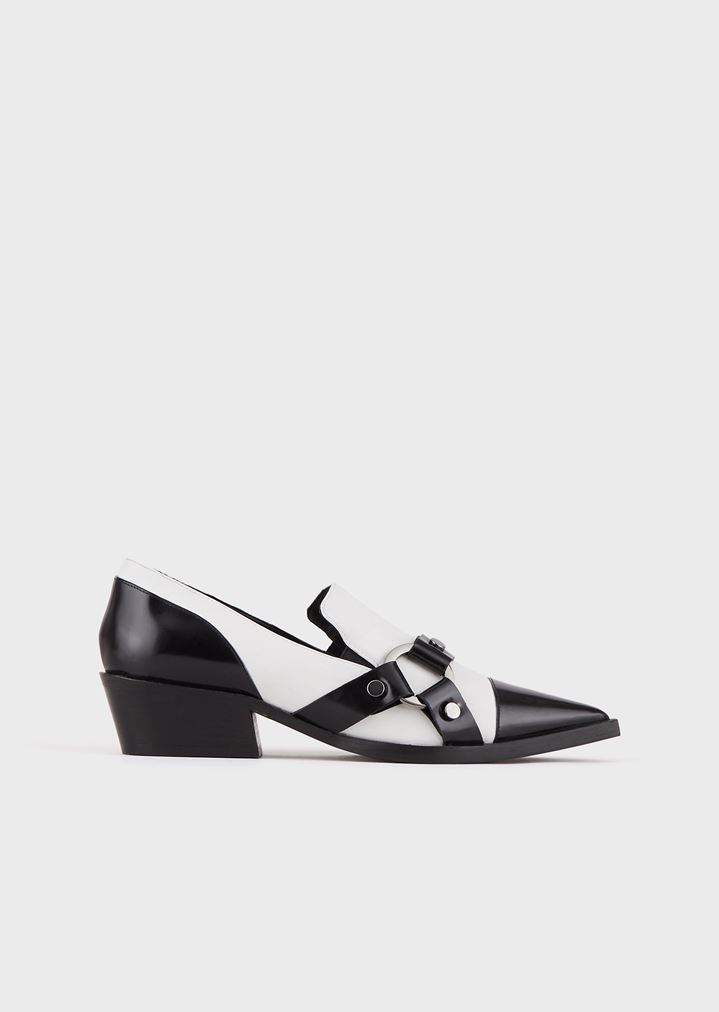Leather monk-strap shoes with sheepskin details Leather monk-strap shoes with sheepskin details