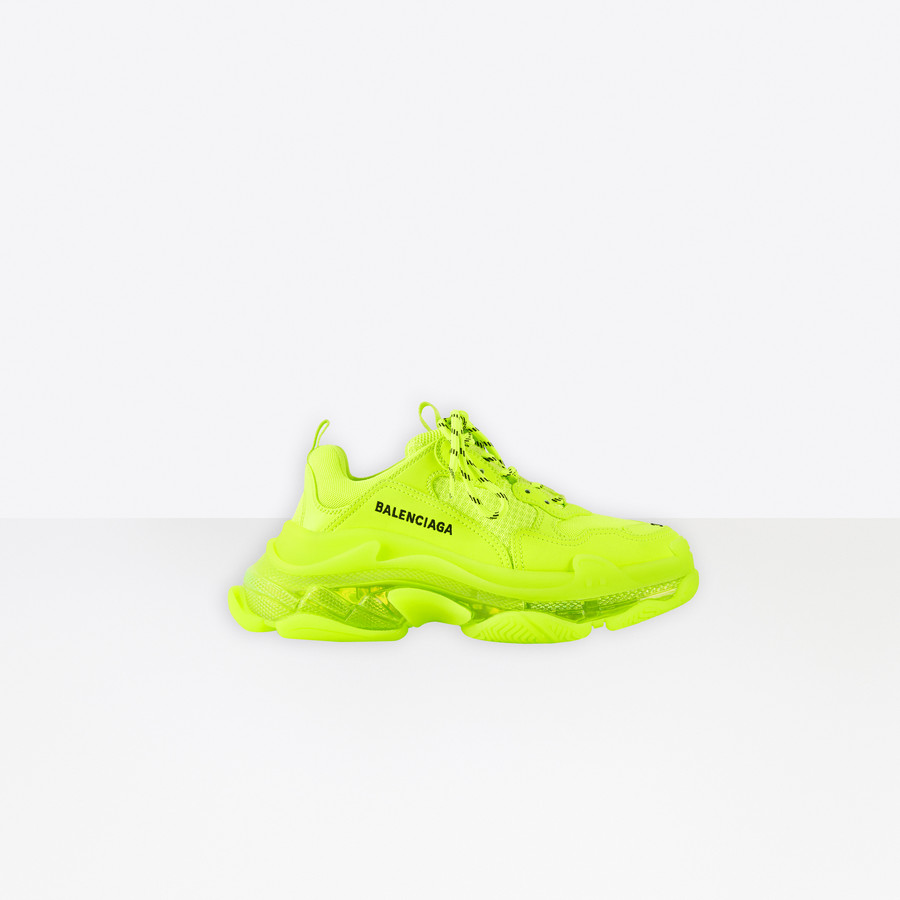 Balenciaga Triple S Sneakers Neon Green Up Close Look