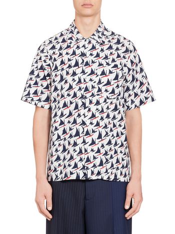 Marni Blue and white shirt in cotton with Sail print Man