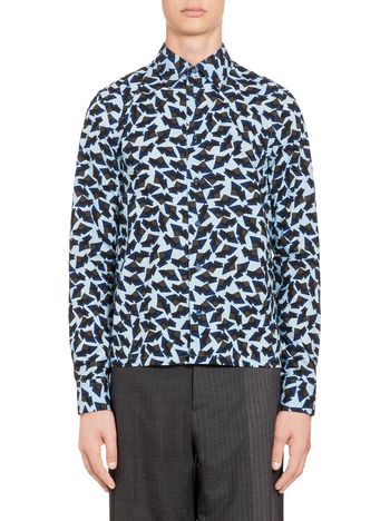 Marni Blue shirt in cotton with Metropolis print  Man
