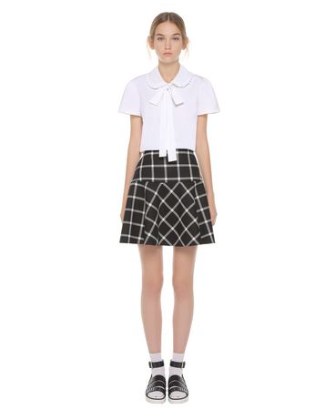 REDValentino Cotton poplin top with rounded collar and bow