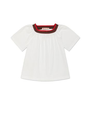 Marni T-SHIRT IN WHITE COTTON WITH CONTRASTING COLOR RIBBED KNIT ON THE NECK Woman
