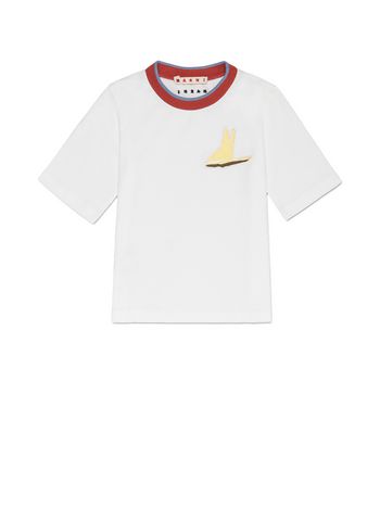 Marni WHITE COTTON T-SHIRT WITH COLLAR IN CONTRASTING COLOUR AND PATCH Man