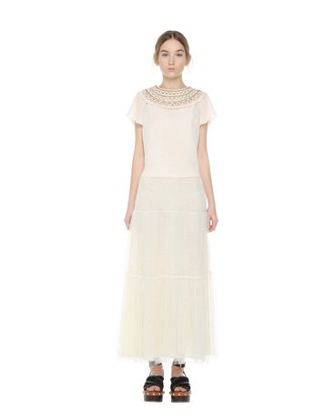REDValentino Georgette top with tubular embroidery