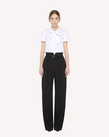 REDValentino Cotton poplin top with rounded collar and bow