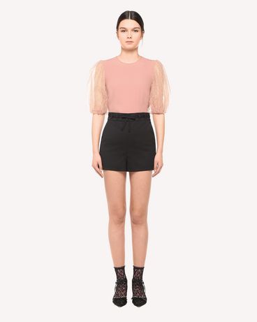 REDValentino Crepe-back Satin top with tulle puff sleeves