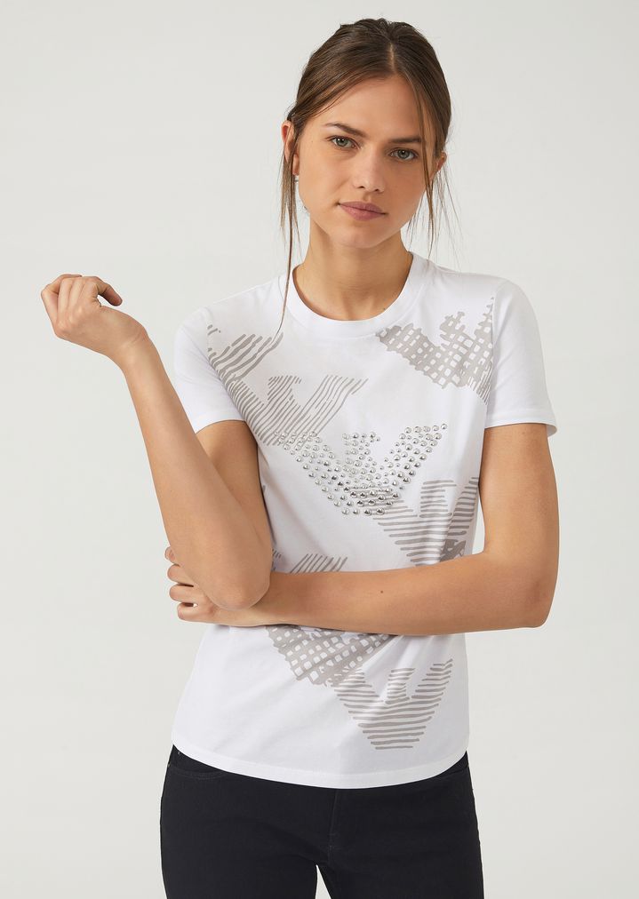 Aigle Avec Femme Clouté Shirt Et Logos En Jersey T Imprimés PZ0wxBnHq