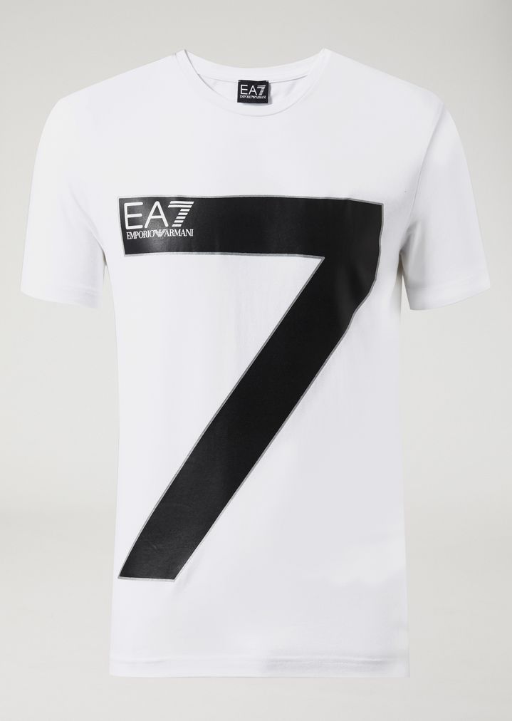 Camiseta de algodón elástico con logotipo EA7 en la parte delantera Camiseta de algodón elástico con logotipo EA7 en la parte delantera