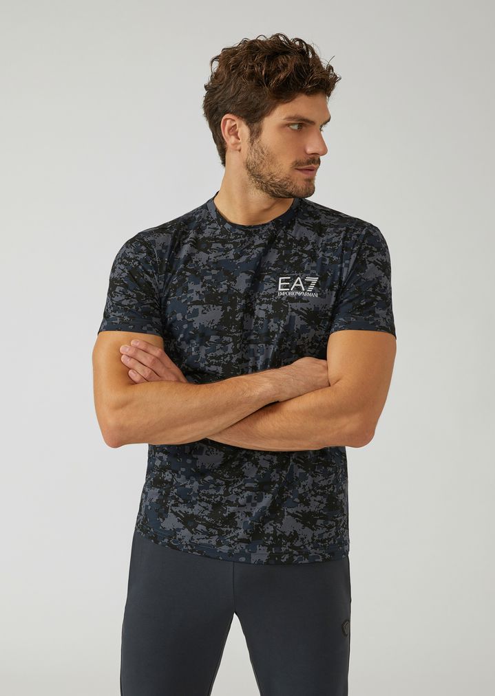 Camiseta de algodón con estampado de camuflaje Camiseta de algodón con estampado de camuflaje