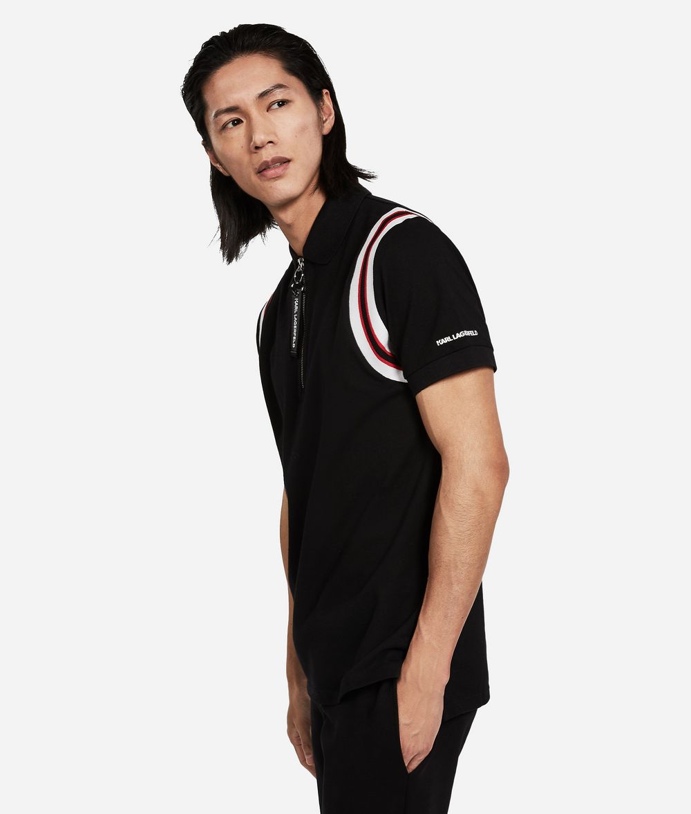 KARL LAGERFELD Cotton Piqué Zipper Neck Polo T-shirt Man d