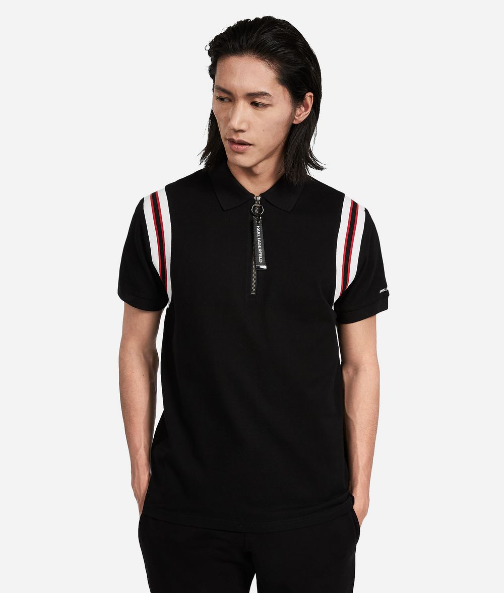 KARL LAGERFELD Cotton Piqué Zipper Neck Polo T-shirt Man f
