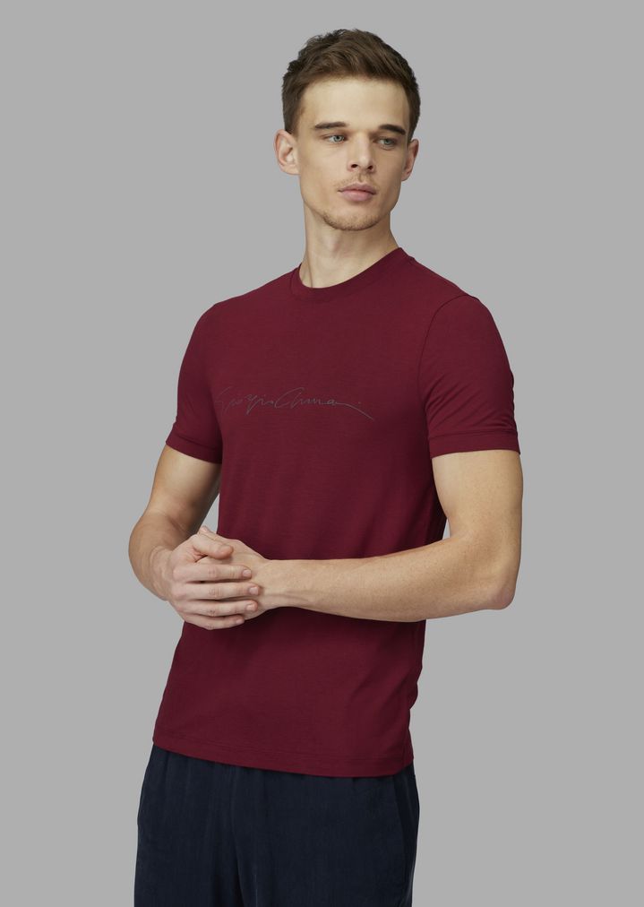 Stretch viscose T-shirt with Giorgio Armani signature Stretch viscose T-shirt with Giorgio Armani signature