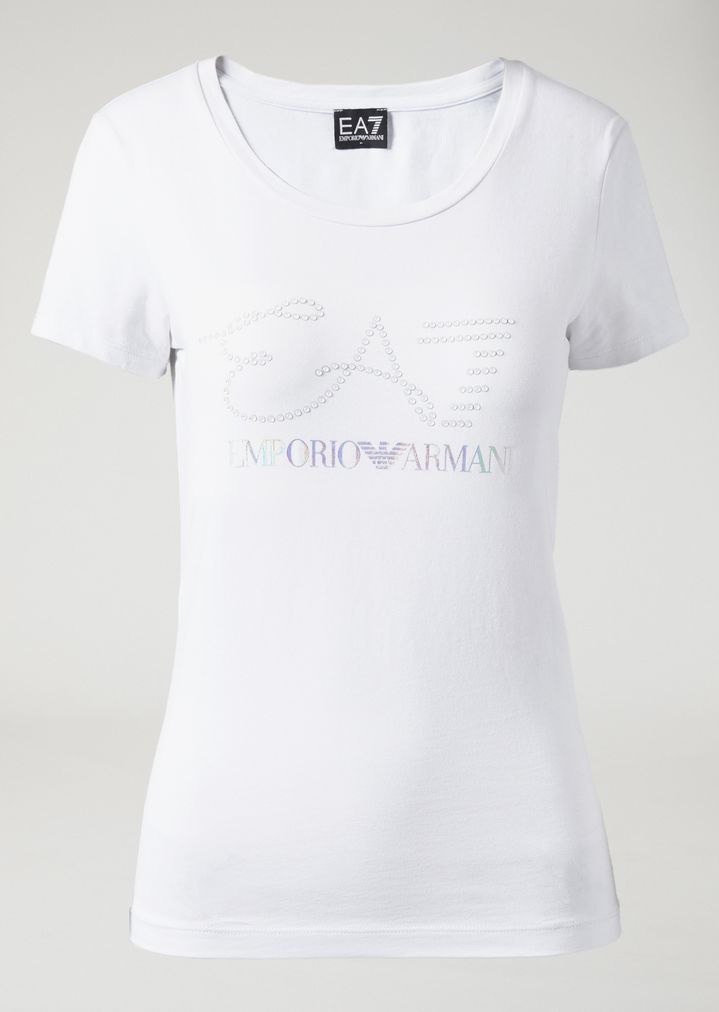 Camiseta con logotipo de strass y estampado irisado Camiseta con logotipo de strass y estampado irisado