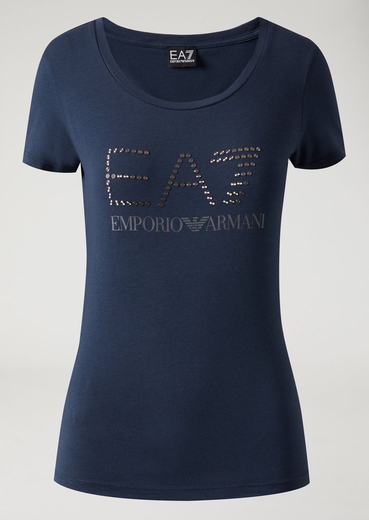 Camiseta de algodón elástico con logotipo de tachuelas Camiseta de algodón elástico con logotipo de tachuelas