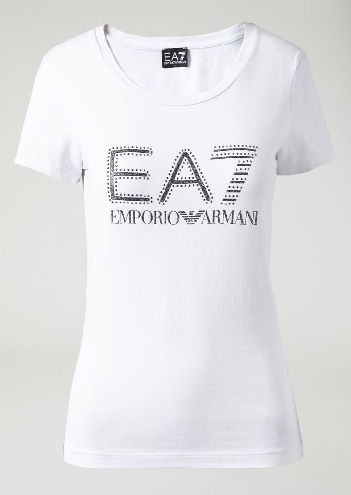 Camiseta con logotipo de glitter y aplicaciones de tachuelas Camiseta con logotipo de glitter y aplicaciones de tachuelas