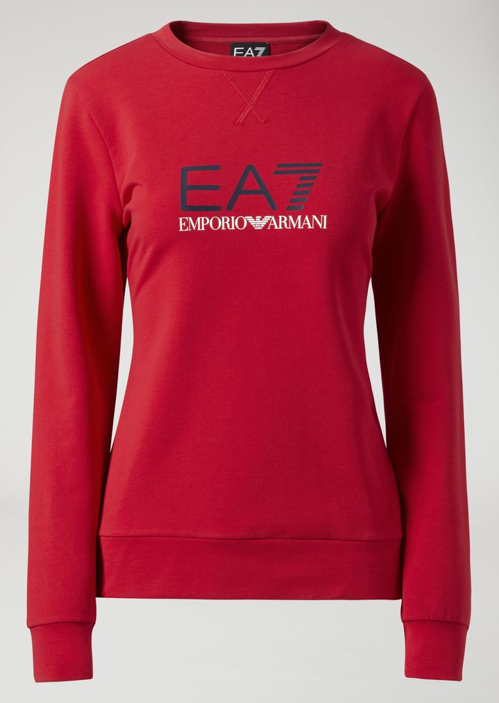 Sudadera de algodón elástico con cuello redondo y logotipo estampado Sudadera de algodón elástico con cuello redondo y logotipo estampado