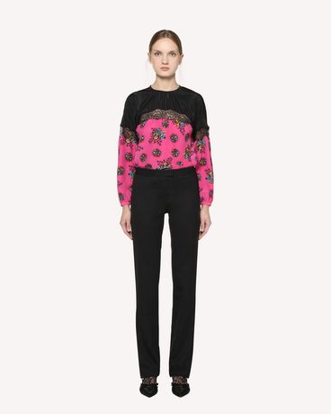 REDValentino Silk top with Bright Flowers print and lace insert